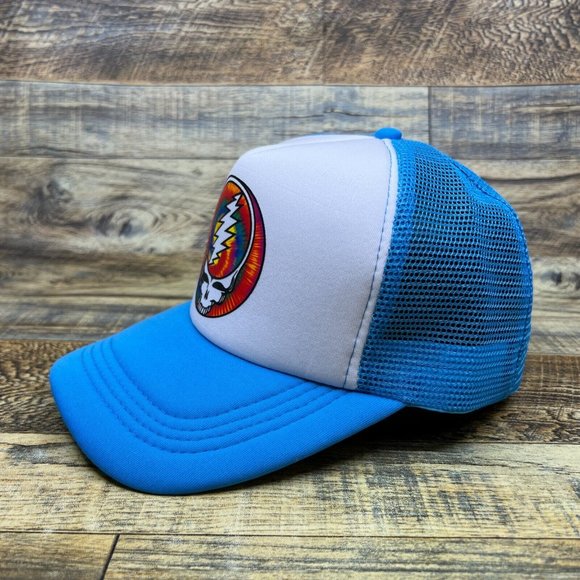 Grateful Dead Mens Trucker Hat Blue Snapback Steal Your Face Jerry Garcia Cap - Picture 4 of 8